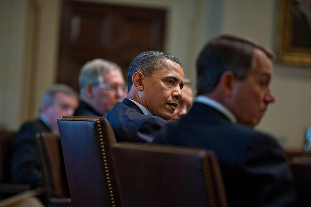 President Obama with Speaker John Boehner and Senate Minority Leader Mitch McConnell